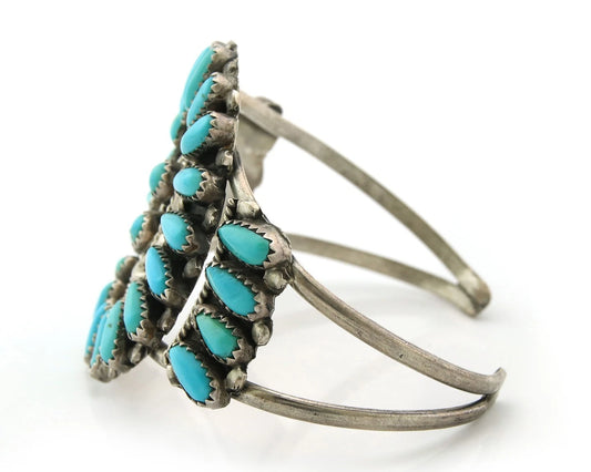 Navajo Cuff Bracelet Sterling Silver Turquoise Vintage Signed Paul Jones