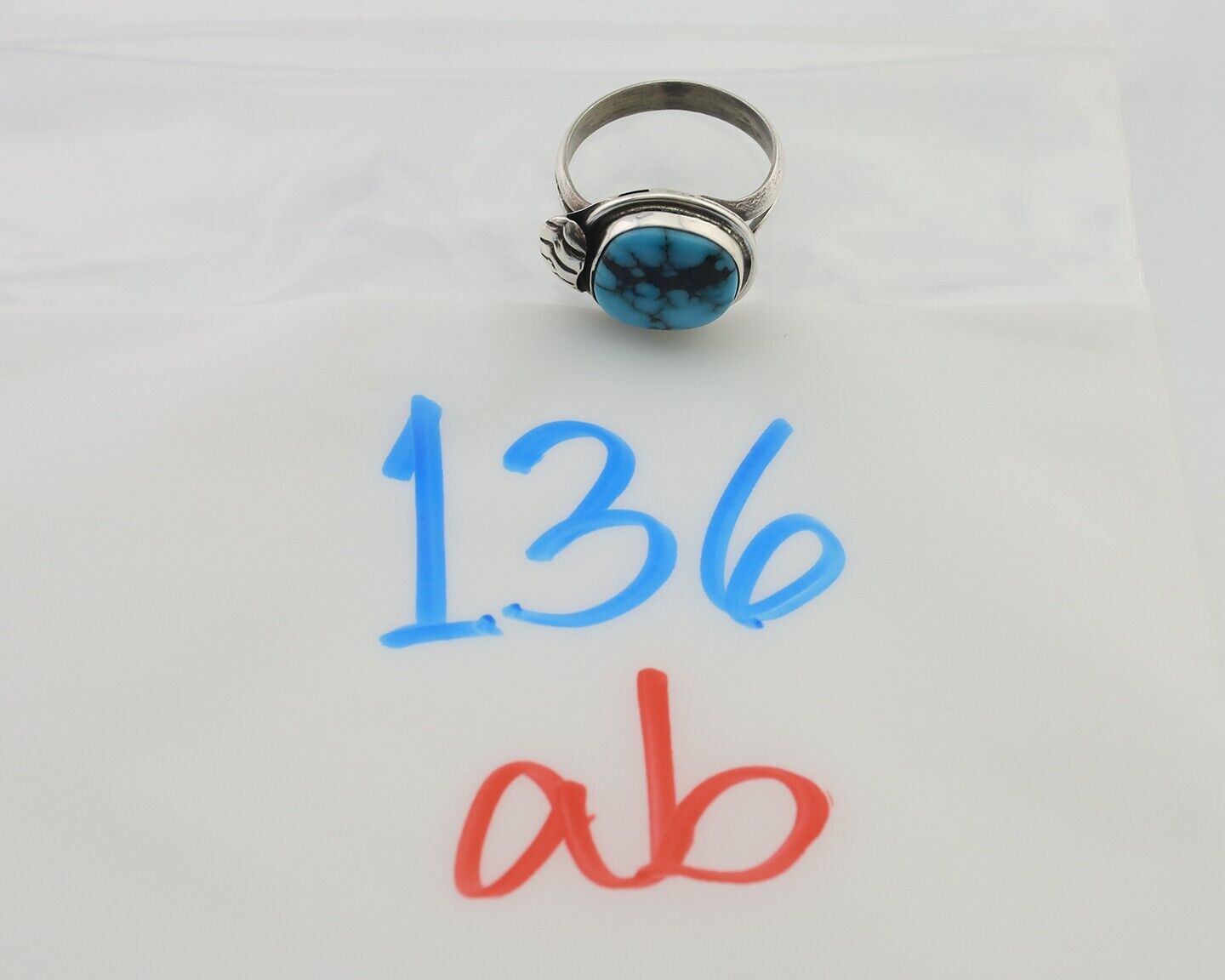 Navajo Ring 925 Silver Blue Gem Turquoise Native Artist Signed G.C. 01 C.80's