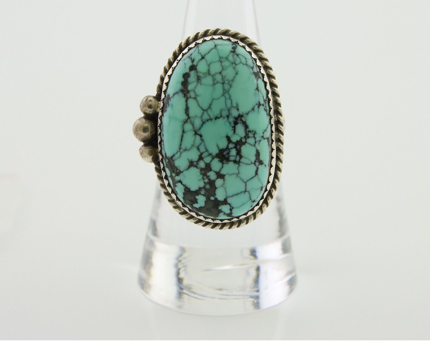 Navajo Handmade Ring 925 Silver Spiderweb Turquoise Native Artist C.80's