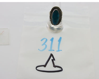 Navajo Ring 925 Silver Kingman Turquoise Native American Artist C.80's
