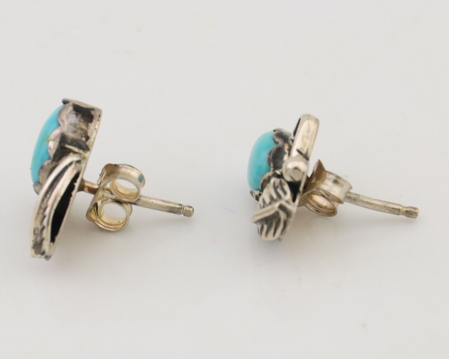 Navajo Handmade Earrings 925 Silver Natural Turquoise Native Artist C.80's