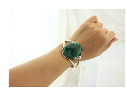 Navajo Cuff Bracelet Sterling Silver Natural Malachite Artist Signed JY