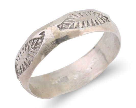 Navajo Hand Stamped Band 925 Silver 5.0 mm Signed Larry Chavez Size 6.5 C.80's
