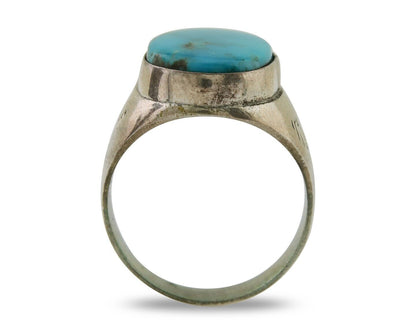 Navajo Hand Stamped Ring 925 Silver Arizona Turquoise Artist C.80's