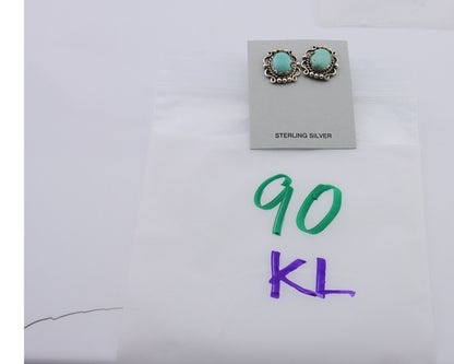 Navajo Paw Earrings 925 Silver Blue Turquoise Native American Artist C.80's