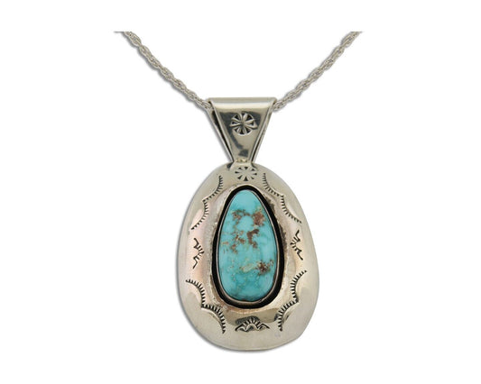 Navajo Necklace 925 Silver Natural Turquoise Artist Signed JLS? C.80's