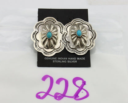 Navajo Hand Stamped Earrings 925 Silver Turquoise Native Artist C.80's