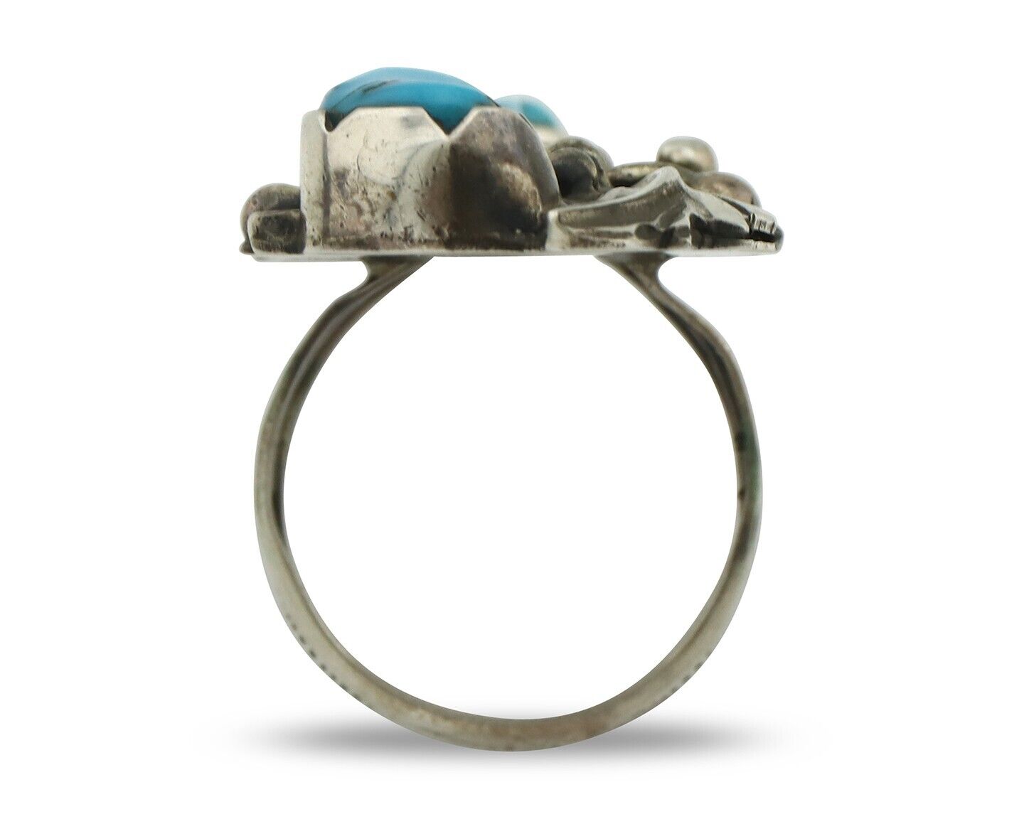 Navajo Ring 925 Silver Sleeping Beauty Turquoise Artist Signed Richard Long C80s
