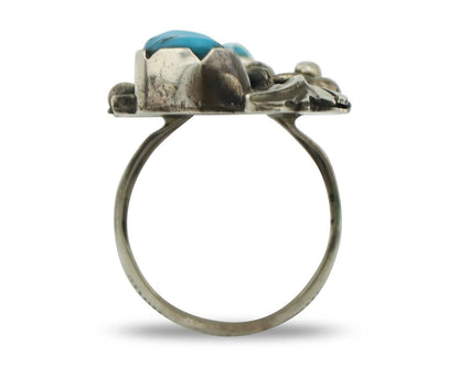Navajo Ring 925 Silver Sleeping Beauty Turquoise Artist Signed Richard Long C80s
