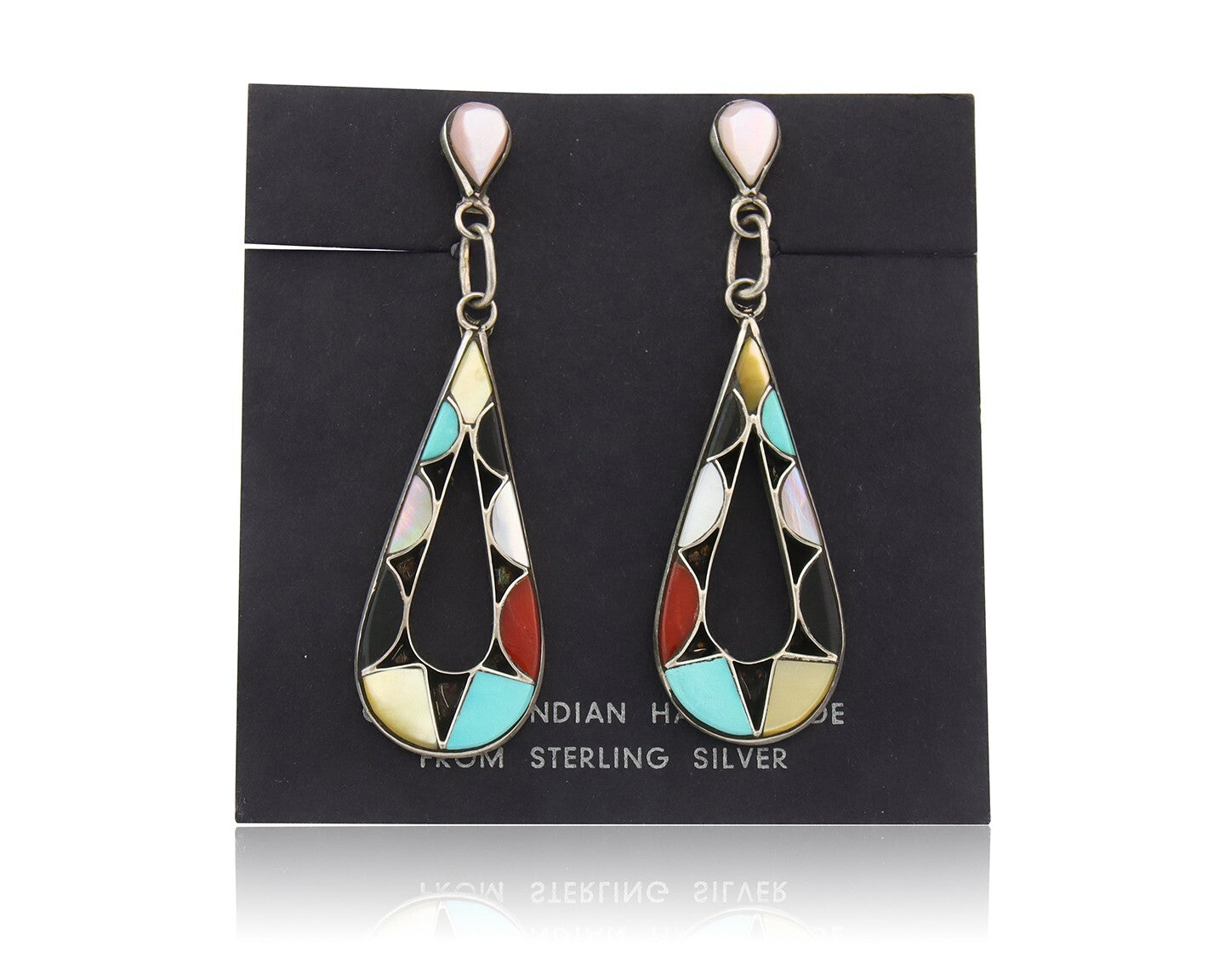 Navajo Earrings 925 Silver Natural Gemstone Native American Artist C.80's