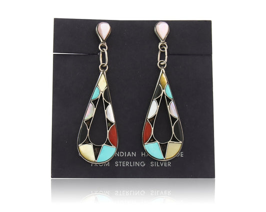 Navajo Earrings 925 Silver Natural Gemstone Native American Artist C.80's