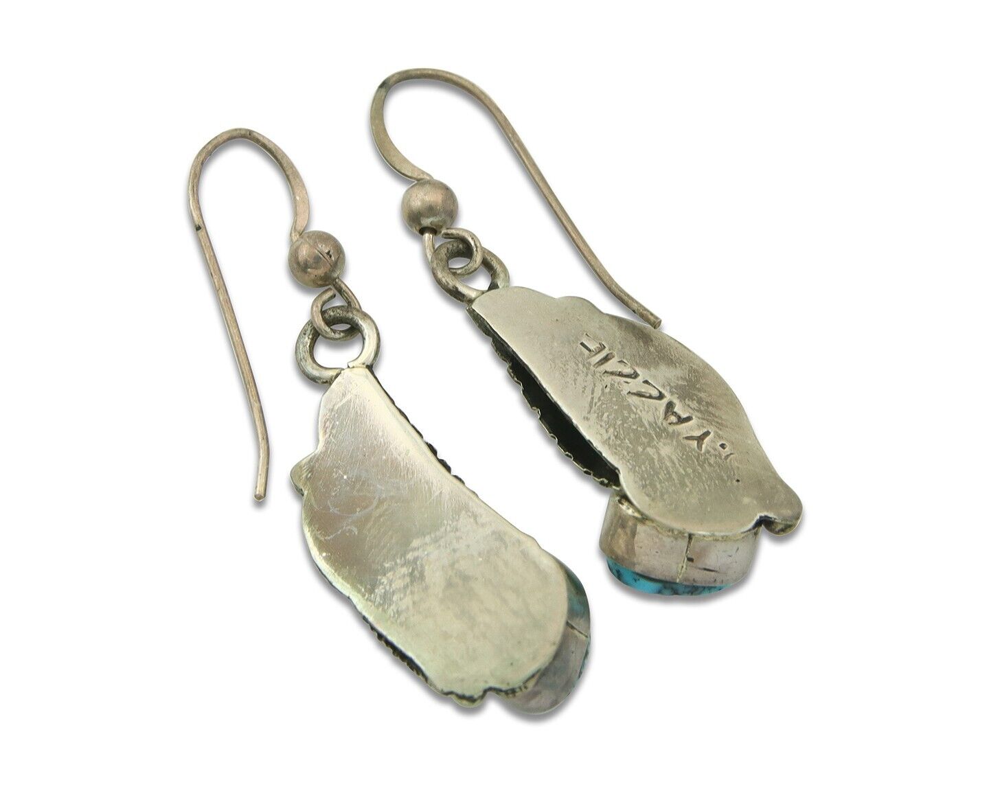 Navajo Earrings 925 Silver Natural Turquoise Artist Signed Yazzie C.80's