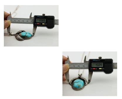 Navajo Necklace 925 Silver Natural Blue Turquoise Aritst Signed Windmill C.80's