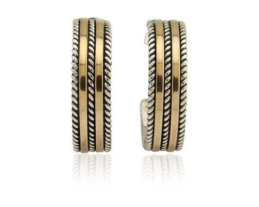 Navajo Earrings 925 Silver & Gold Handmade Artist Signed Tom Hawk C.80's