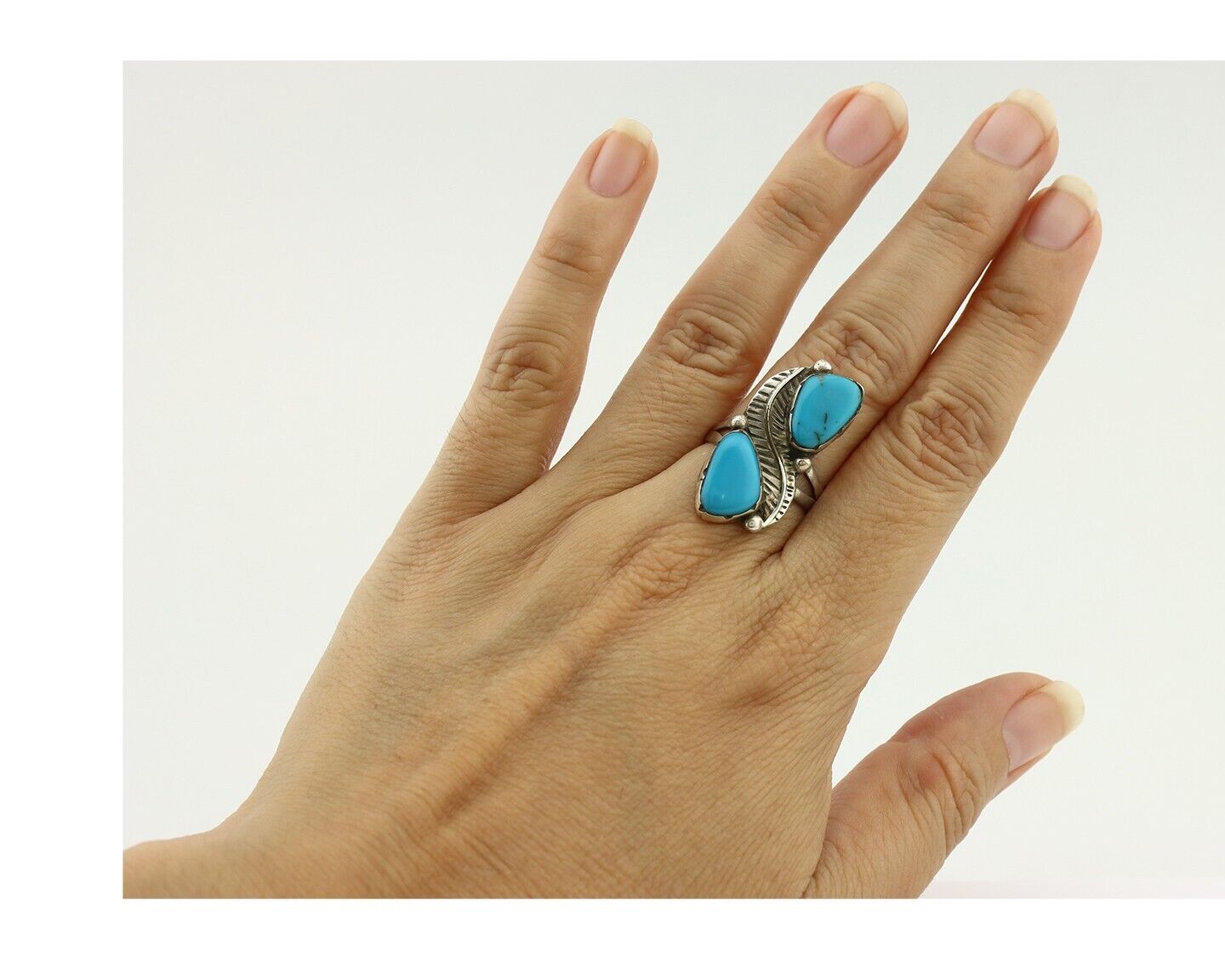 Navajo Ring 925 Silver Blue Turquoise Artist Signed K C.80's