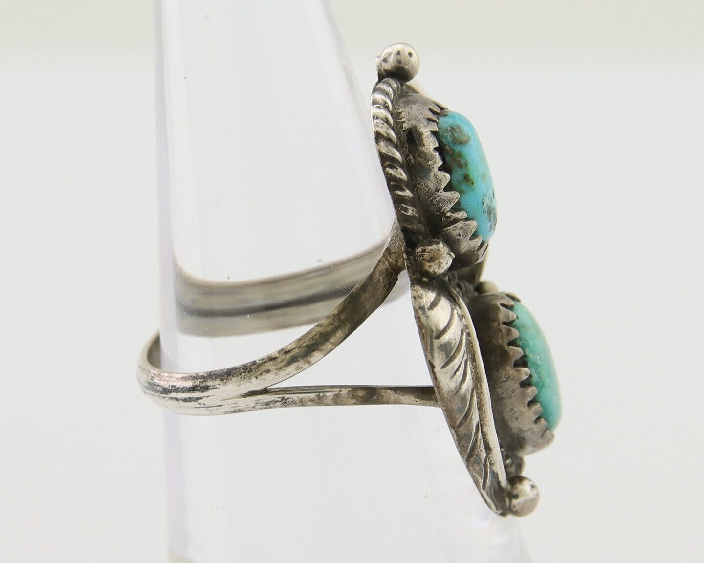 Navajo Ring 925 Silver Natural Blue Green Turquoise Signed MC C.80's
