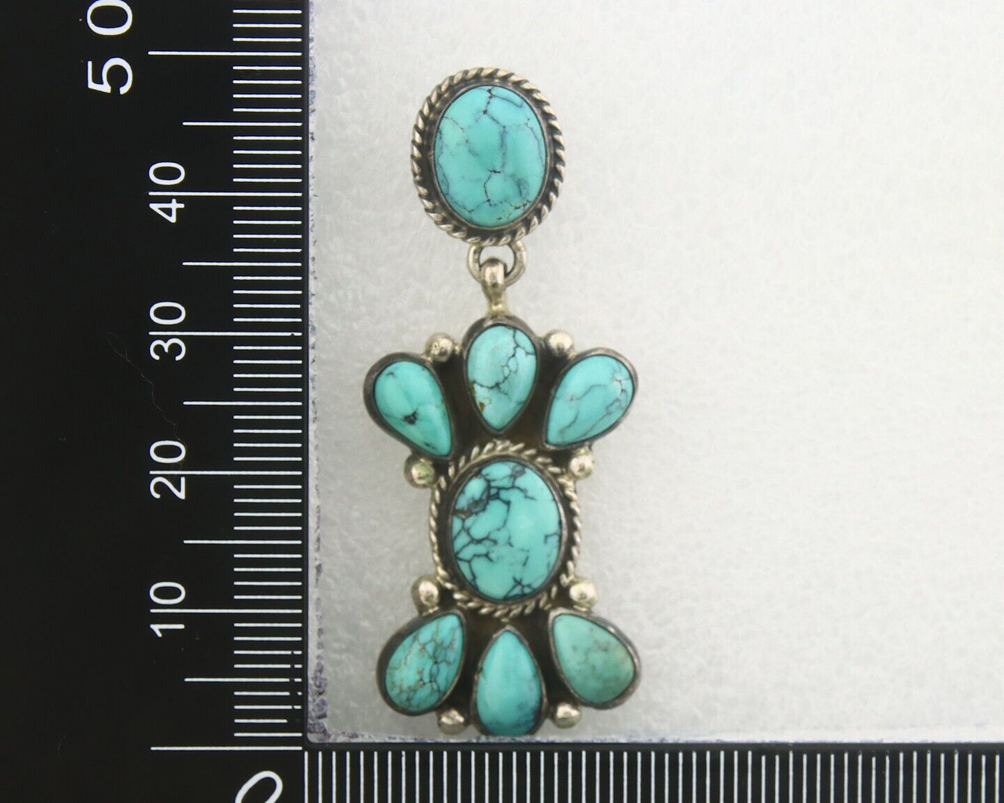 Navajo Earrings 925 Silver Handmade Natural Turquoise Signed Geneva JA C.80's