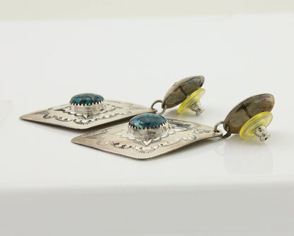 Navajo Dangle Earrings 925 Silver Natural Blue Turquoise Artist Signed LS C.80's