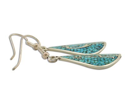 Navajo Kokopelli Earrings 999 Nickel Chip Inlay Turquoise Coral Native American