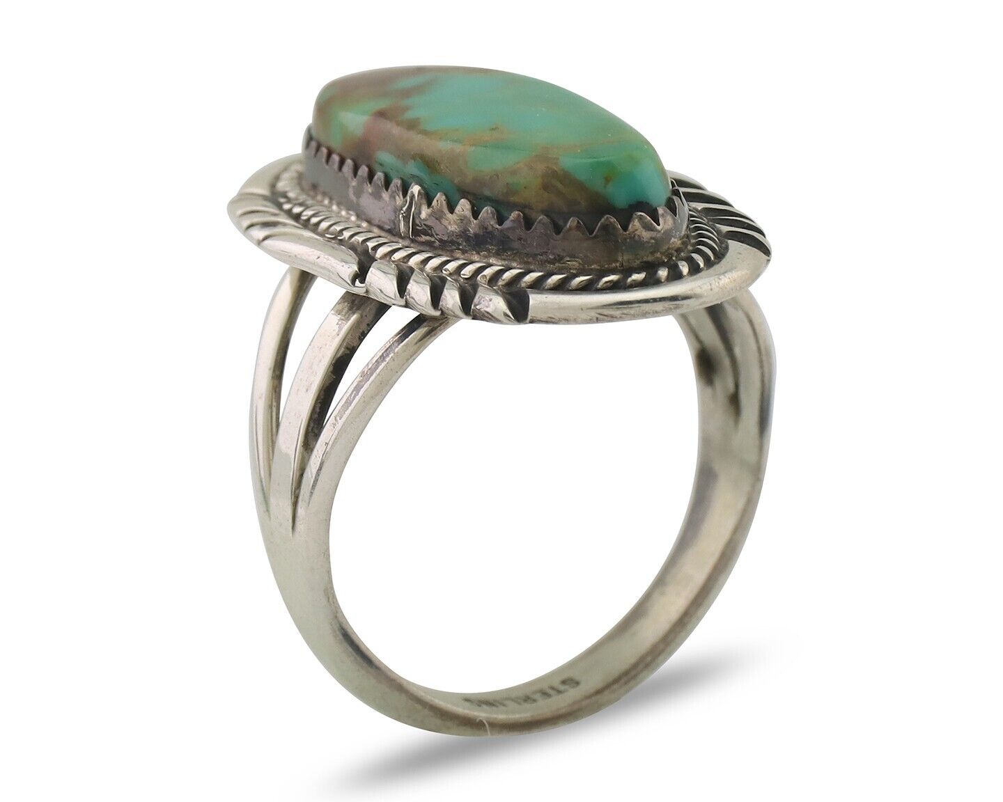 Navajo Ring 925 Silver Blue Gem Turquoise Native American Artist C.80's