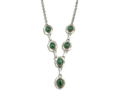 C.80-90's Navajo William Denetdale .925 SOLID Silver Natural Malachite Necklace