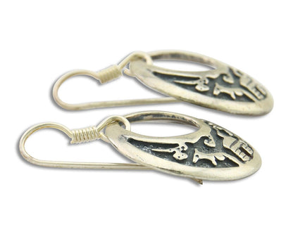 Navajo Earrings 925 Silver Dangle Pictograph Native American Artist C.80's
