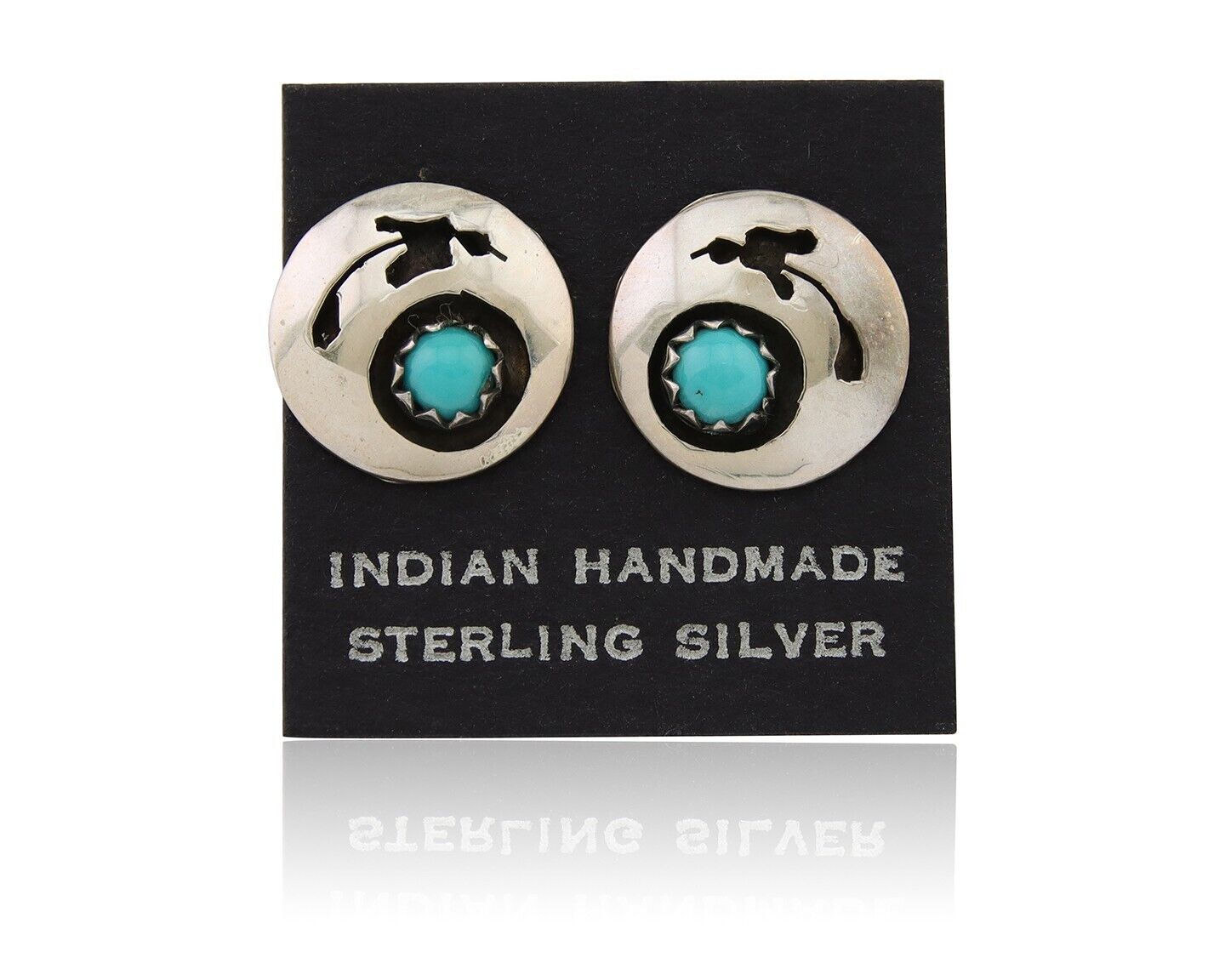 Navajo Handmade Earrings 925 Silver Turquoise Native American Artist C.80's