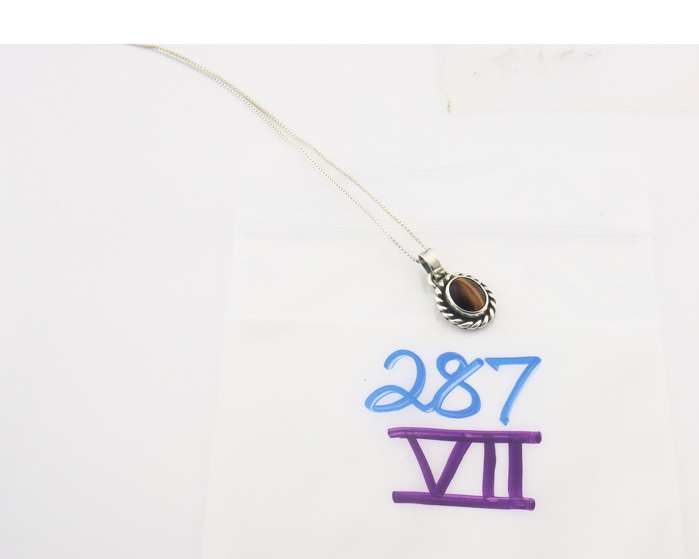 Navajo Sterling Silver Necklace Authentic Tiger Eye Sapphire Vintage Handmade