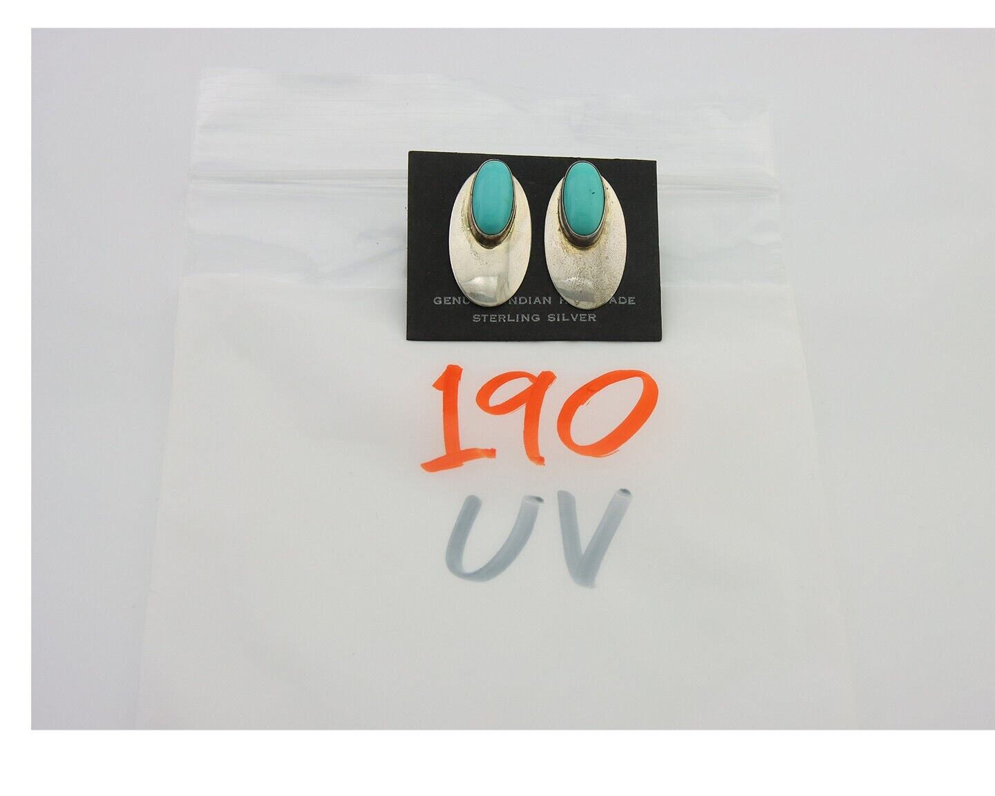 Navajo Earrings 925 Silver Shield Natural Turquoise Native Artist C.80's