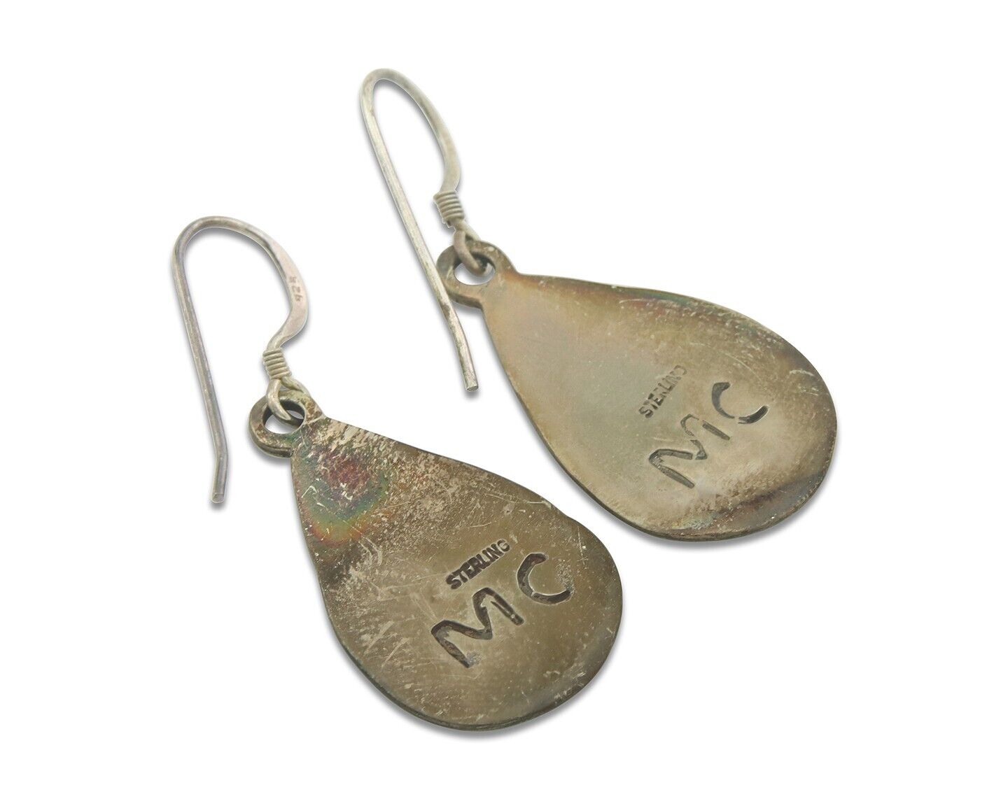 Navajo Earrings 925 Silver Natural Turquoise Native Artist MC C.80's