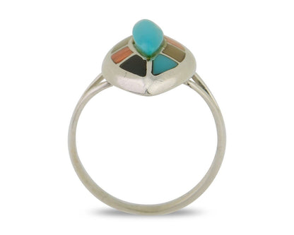 Navajo Ring 925 Silver Turquoise Shell Onyx Spiney Oyster Native Artist C80's