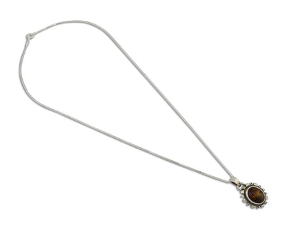 Navajo Handmade Necklace 925 Silver Fire Opal Artist Signed Sunburst C.80's