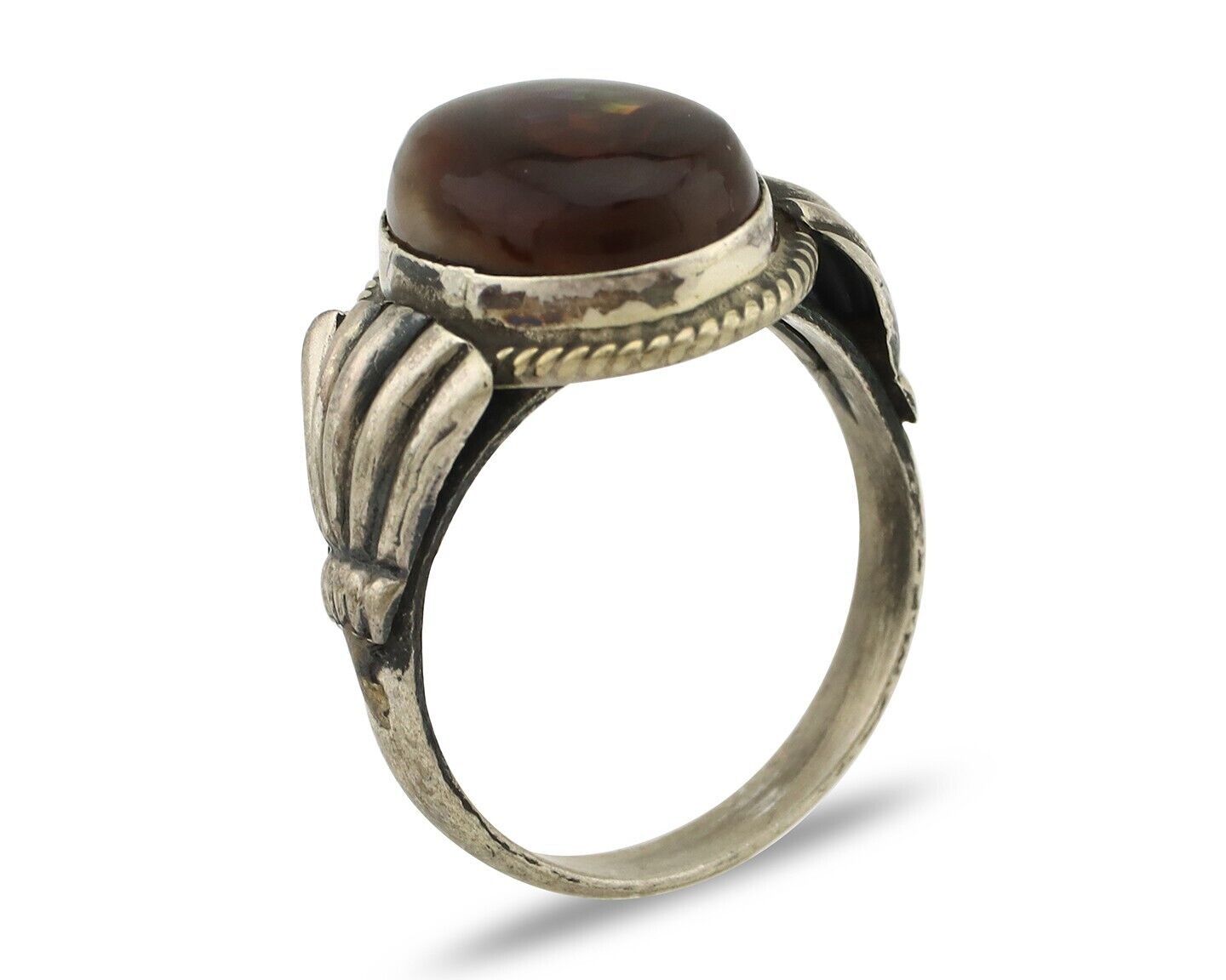 Navajo Handmade Ring 925 Silver Natural High Grade Fire Opal Native Artist C.80s