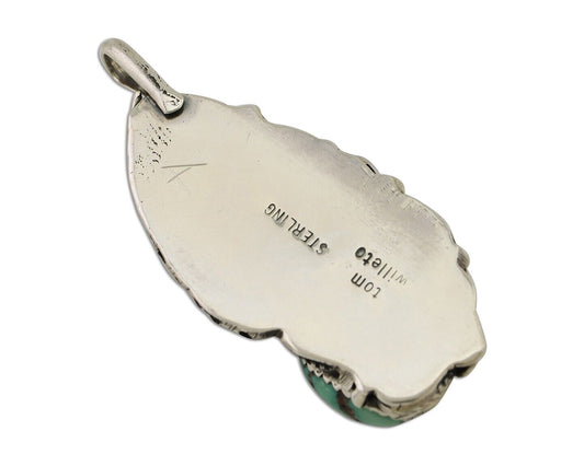 Navajo Pendant 925 Silver Natural Bisbee Turquoise Signed Tom Willeto C.80's