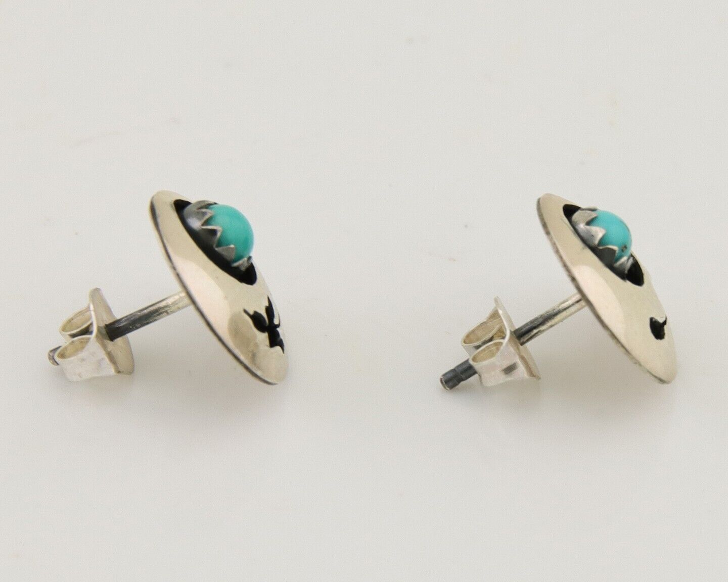 Navajo Handmade Earrings 925 Silver Turquoise Native American Artist C.80's