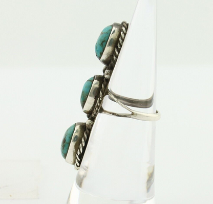 Navajo 3 Stone Ring 925 Silver Natural Kingman Turquoise Native Artist C.80's