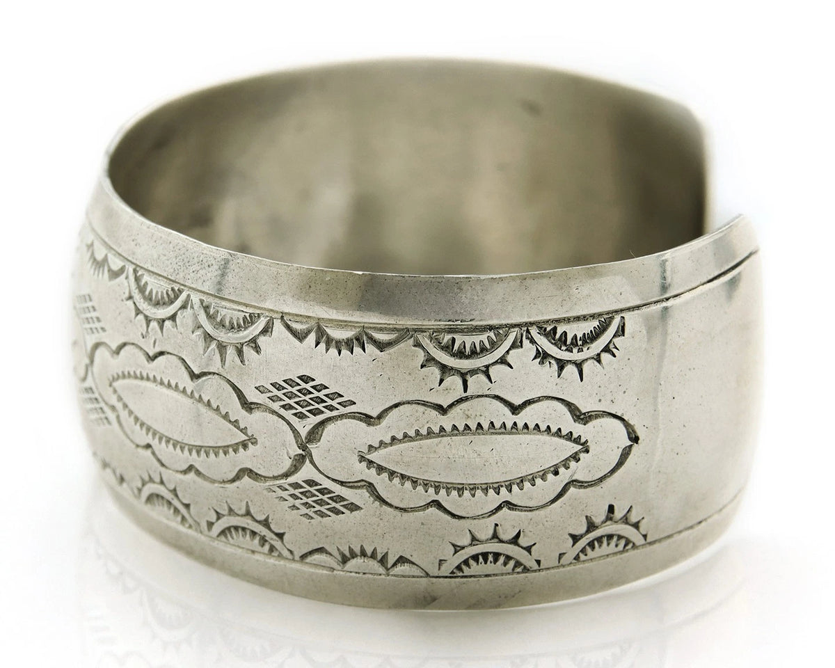 Navajo Cuff Bracelet 925 Sterling Silver Vintage Hand Stamped Signed EP