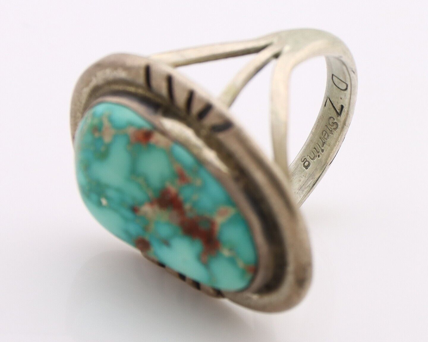 Navajo Ring .925 Silver Blue Turquoise Artist Signed Doug Zachary C.80's
