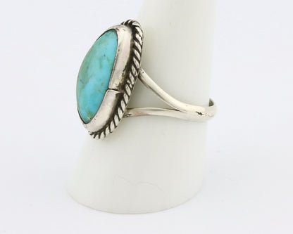 Navajo Ring 925 Silver Natural Turquoise Artist Signed Rabbit Stick C.80's