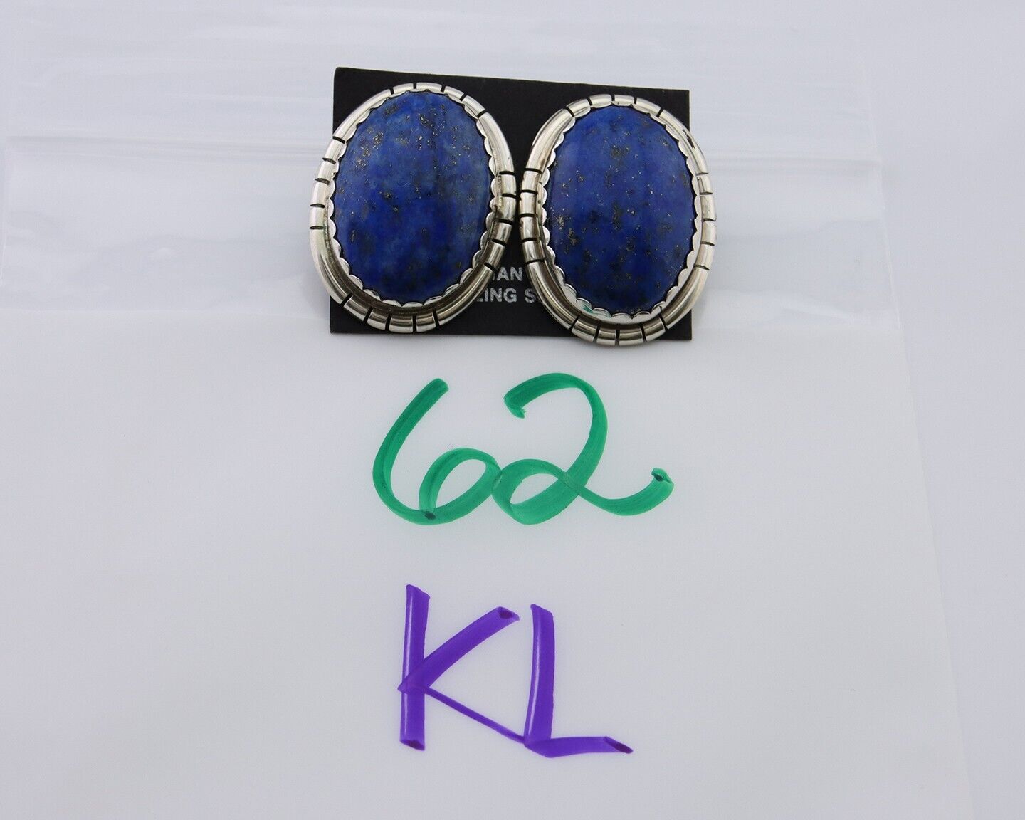 Navajo Paw Earrings 925 Silver Blue Denim Lapis Native American Artist C.80's