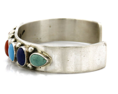 Navajo Gemstone Bracelet .925 Silver Handmade Signed L James C.80's