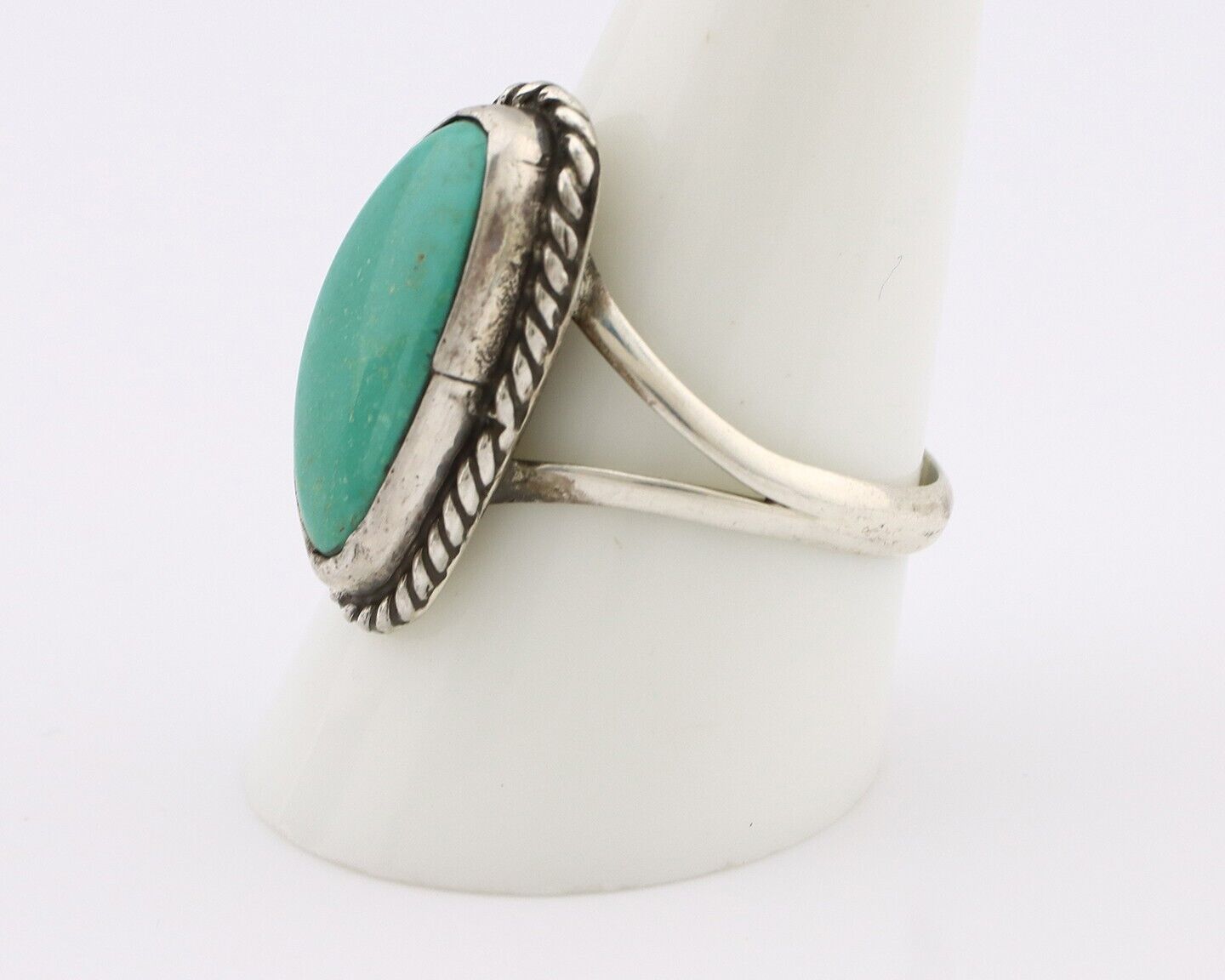 Navajo Ring 925 Silver Natural Turquoise Artist Signed Rabbit Stick C.80's