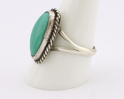 Navajo Ring 925 Silver Natural Turquoise Artist Signed Rabbit Stick C.80's