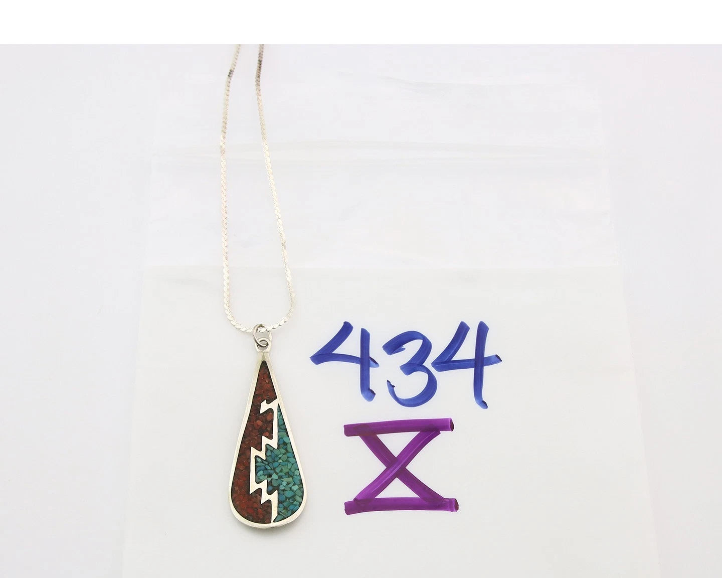 Navajo Necklace Sterling Silver Authentic Inlaid Gemstone Native American