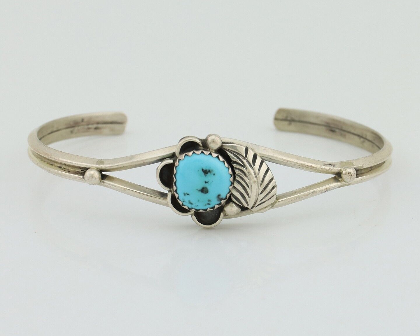 Navajo Bracelet 925 Silver Sleeping Beauty Turquoise Native American Artist C80s