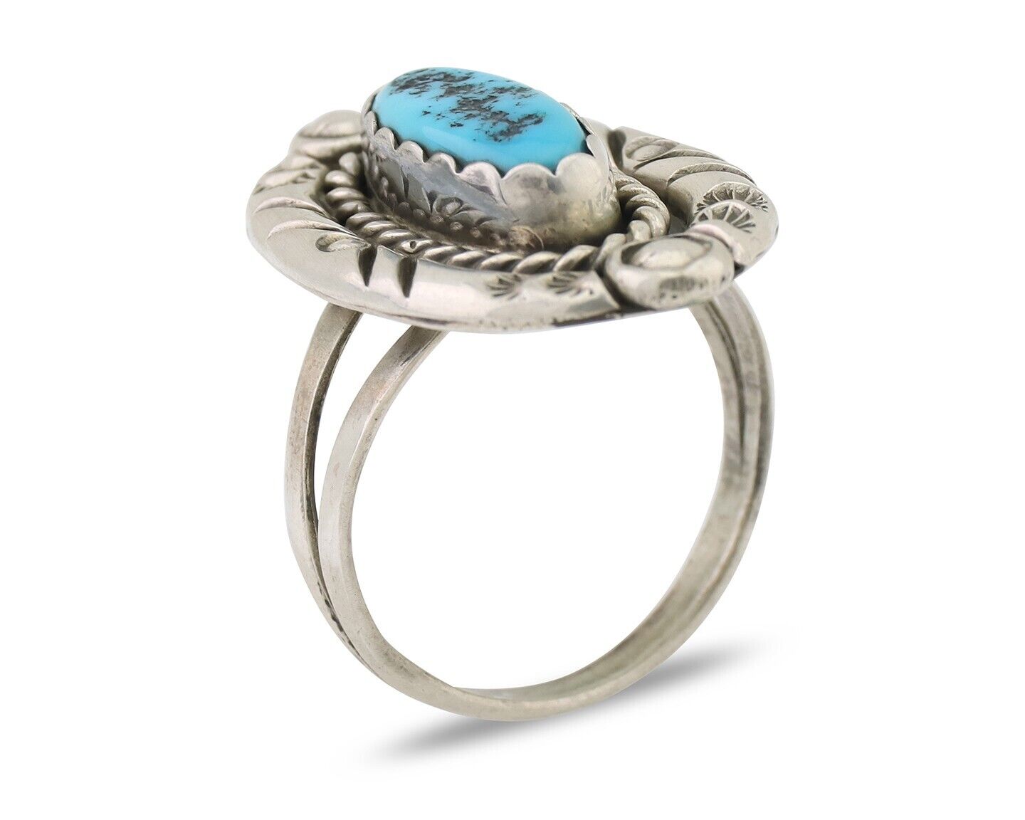 Navajo Ring 925 Silver Sleeping Beauty Turquoise Signed V & N EDSITTY C.80's