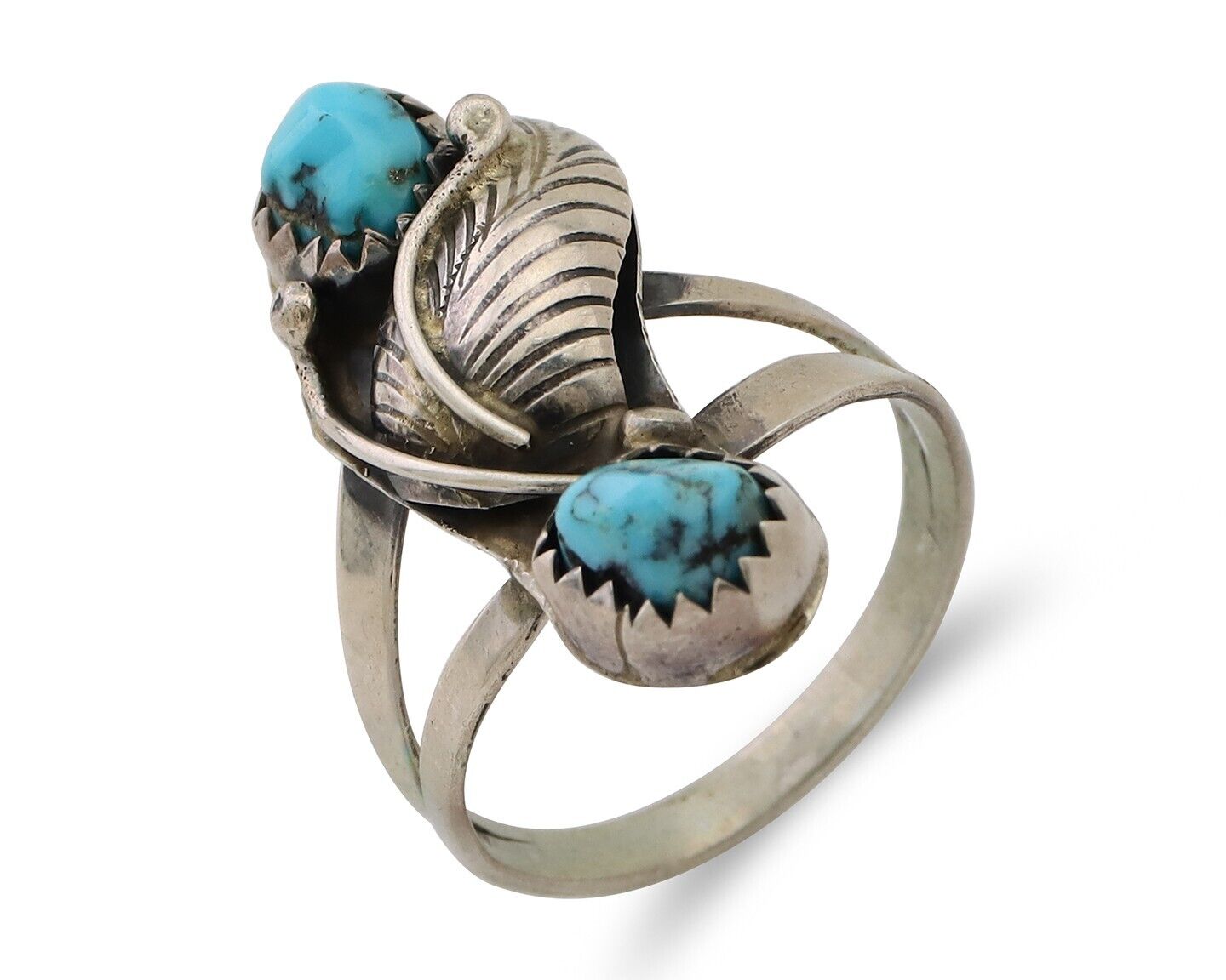 Navajo Handmade Ring 925 Silver Kingman Turquoise Native American Artist C.80's