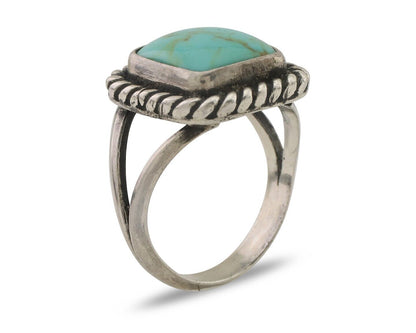 Navajo Ring 925 Silver Natural Green Turquoise Artist Signed Apache Mfg C.80's