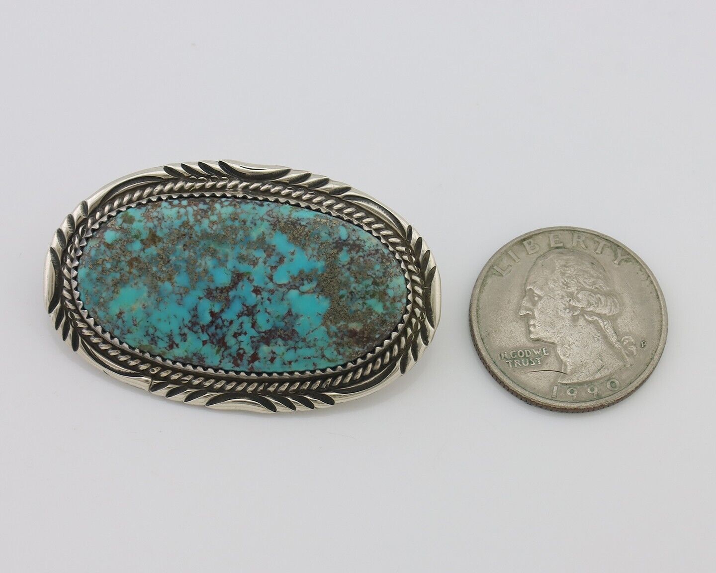Navajo Pin Pendant 925 Silver Natural Spiderweb Turquoise Signed S C.80's
