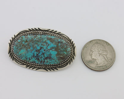 Navajo Pin Pendant 925 Silver Natural Spiderweb Turquoise Signed S C.80's